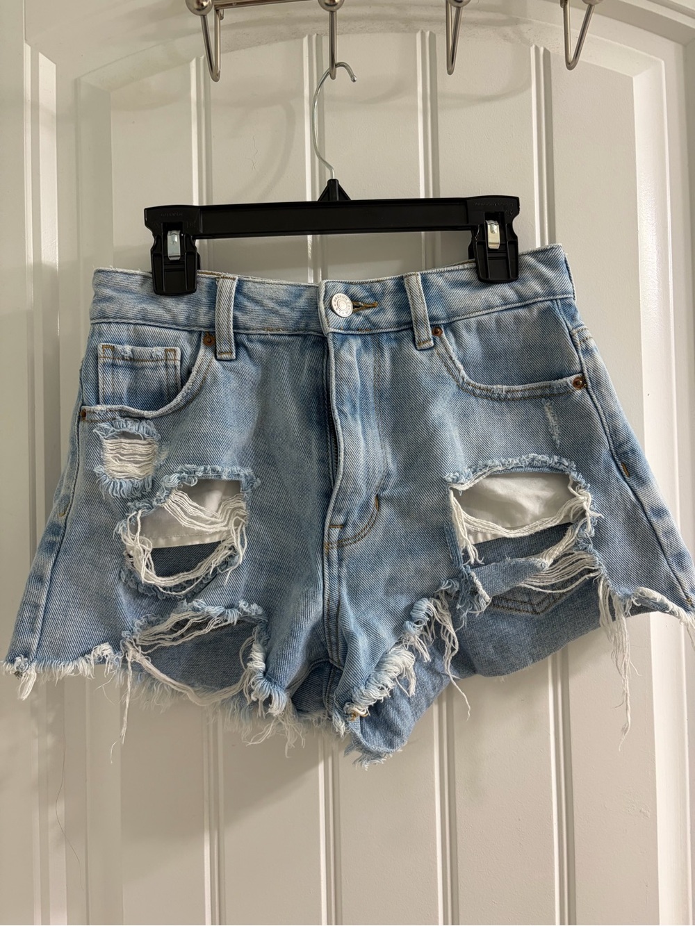 PacSun Light Blue Ripped High-Rise Denim Shorts